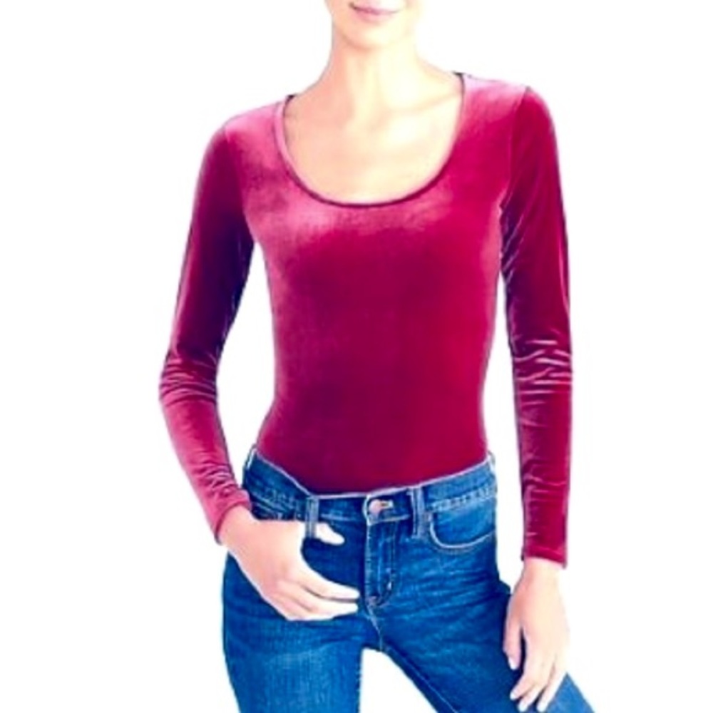 J. Crew Scoopneck Stretch Velvet Bodysuit Red Sz M